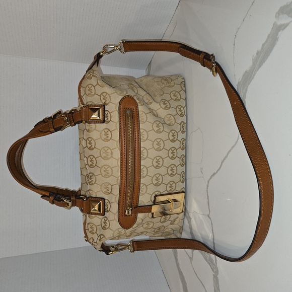 Michael Kors Calista Monogrammed Logo MK Handbag Crossbody Bag Brown - Picture 1 of 15